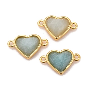 Natural Amazonite Links Connectors, with Real 18K Gold Plated Brass Findings, Long-Lasting Plated, Lead Free & Cadmium Free, Faceted, Heart, 10.5x17x5mm, Hole: 1.4mm