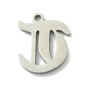 201 Stainless Steel Pendants, Stainless Steel Color, Old Initial Letters Charms, Letter T, 19x16x1.6mm, Hole: 1.8mm