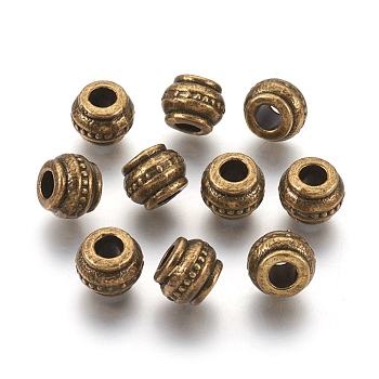 Tibetan Style Alloy European Beads, Lead Free & Nickel Free & Cadmium Free, Barrel, Antique Bronze Color, about 9mm long, 9mm wide, 7mm thick, hole: 4mm