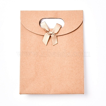 Kraft Paper Gift Bags with Ribbon Bowknot Design, Brown Paper Bag, for Party, Birthday, Wedding and Party Celebrations, Rectangle, BurlyWood, 16x11.7x6.2cm(CARB-WH0009-05A)