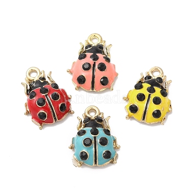 Light Gold Mixed Color Ladybug Alloy Rhinestone+Enamel Pendants