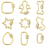 9Pcs 9 Styles Brass Micro Pave Clear Cubic Zirconia Screw Carabiner Lock Charms, Cadmium Free & Nickel Free & Lead Free, Real 18K Gold Plated, Mixed Shapes, 19~27x11~23.5x2~2.5mm, 1pc/style(KK-CJ0004-25)