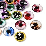 Printed Transparent Glass Cabochons, Half Round with Eye Star Moon Heart Pattern, Mixed Color, 20x5mm, about 100pcs/bag(GL-CBAA22A-17)