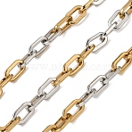 Two Tone 304 Stainless Steel Cable Chains, Ion Plating(IP), Unwelded, with Spool, Oval, Real 18K Gold Plated, 10x5.5x1.5mm(CHS-K018-46GP)