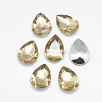 Acrylic Rhinestone Pointed Back Cabochons, Faceted, Bottom Silver Plated, teardrop, Light Khaki, 18x13x4.5~4.8mm(GACR-Q013-13x18-12)