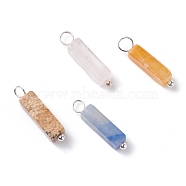 Natural Mixed Gemstone Pendants, with Platinum Tone Copper Loops, Rectangle, Platinum, 18.5~20x4~5x4~5mm, Hole: 2.5~3.5mm(PALLOY-JF01228)