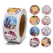 DIY Scrapbook, 1 Inch Thank You Stickers, Decorative Adhesive Tapes, Flat Round with Flower & Word Thank You, Colorful, 25mm, about 500pcs/roll(DIY-L028-A18)