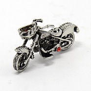 Retro Men's 304 Stainless Steel Mini 3D Motorcycle Pendants, with Rhinestones, Antique Silver, 46x24x14mm, Hole: 7x4mm(STAS-O044-54)