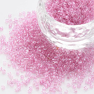 Glass Cylinder Beads, Seed Beads, Transparent Colours Luster, Round Hole, Flamingo, 1.5~2x1~2mm, Hole: 0.8mm, about 8000pcs/bag, about 1pound/bag(SEED-S047-G-001)