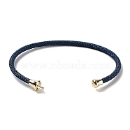 Stainless Steel Cuff Bangle Making, with Golden Tone Brass Finding, for Half Drilled Beads, Marine Blue, Inner Diameter: 1-3/4x2-3/8 inch(4.6x6cm), Pin: 1mm(MAK-C004-01G-23)