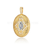 Brass Micro Pave Clear Cubic Zirconia Pendants, Oval with Horse Eye Charms, Real 18K Gold Plated, 27x16x3.5mm(ZIRC-OY001-05G)