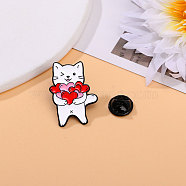 Valentine's Day Love Heart Cat Alloy Enamel Pins, Cute Cartoon Brooch, Clothes Decorations Bag Accessories, 30x21mm(PW-WG31212-02)