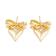 Rack Plating Bowknot Brass Stud Earrings, Heart Dangle Earrings for Women, Cadmium Free & Lead Free, Long-Lasting Plated, Real 18K Gold Plated, 20x18mm(EJEW-S219-06G)