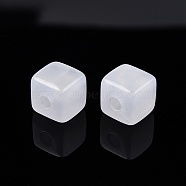 Opaque Acrylic with Glitter Powder Beads, Cube, White, 12x12x12mm, Hole: 4mm(X-SACR-G024-01)