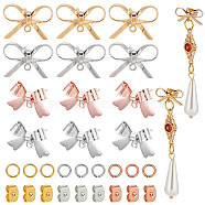 24Pcs 4 Style Bowknot Brass Stud Earring Findings, with Horizontal Loops, 150Pcs Jump Rings, 150Pcs Brass & 304 Stainless Steel Ear Nuts, Mixed Color, 8~11x15~16mm, Hole: 1.2mm, Pin: 0.6~0.7mm, 6Pcs/style(DIY-DR0001-30)