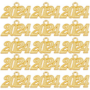 50Pcs Alloy Charms, Number 2024, Golden, 18~19x32~33x2mm, Hole: 3mm(FIND-SC0007-04G)