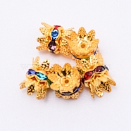 Iron Double Sided Spacer Beads, with Colorful Rhinestone, Flower, Golden, 9.5x8mm, Hole: 0.8mm(IFIN-TAC0002-18G-02)