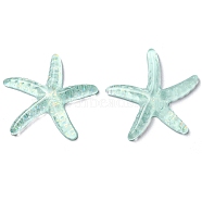 Translucent Resin Sea Animal Cabochons, Glitter Starfish, Pale Turquoise, 37x39x6mm(RESI-B016-01F)