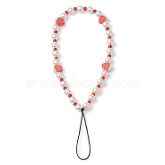 Fruits Polymer Clay & Imitated Pearl & Glass Beaded Mobile Straps, Braided Nylon Thread Mobile Accessories Decoration, Strawberry, 19.5~20cm, Pendants: 10~11x8~9x4mm(HJEW-JM01641-03)