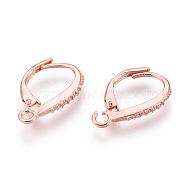 Brass Micro Pave Cubic Zirconia Leverback Earring Findings, with Loop, Clear, Rose Gold, 17x11x1.5mm, Hole: 1.5mm(KK-O106-46RG)