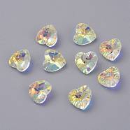 Faceted Glass Charms, Heart, Clear AB, 14x14x7.5mm, Hole: 1.4mm(X-RGLA-L026-B05)