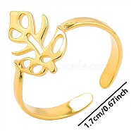 Minimalist Stainless Steel Leaf Open Cuff Rings for Men and Women, Golden(AK9664-2)