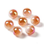 UV Plating Opaque Crackle Two-tone Acrylic Beads, Round, Chocolate, 16mm, Hole: 2.7mm(MACR-C032-01E)