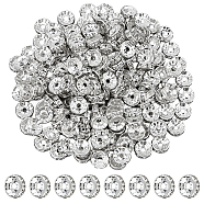 200Pcs Iron Rhinestone Spacer Beads, Grade A, Flat Round, Straight Edge, Silver, 10x4mm, Hole: 2mm(RB-DC0001-08)