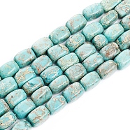 Natural Imperial Jasper Beads Strands, Dyed, Rectangle, Turquoise, 5.2~8.2x4.8~5.3x4.8~5.3mm, Hole: 1mm, about 47pcs/strand, 15.35 inch(39cm)(G-I269-02)