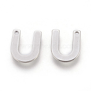 304 Stainless Steel Charms, Letter, Letter.U, 11x9x0.6mm, Hole: 1mm(STAS-F175-02P-U)