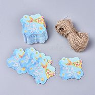 Floral Pattern Paper Gift Tags, Hang Tags, with Jute Twine, Square with Word Thank You for Celebrating with Us, Light Sky Blue, 5x5x0.05cm, Hole: 4mm, 50pcs/set(CDIS-K002-E07)