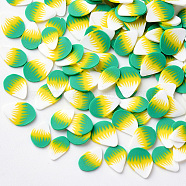 Handmade Polymer Clay Nail Art Decoration Accessories, Petal, Green, 5~7.5x4~6x0.3~1mm, about 5000pcs/50g.(X-CLAY-R085-07)
