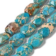 Natural Imperial Jasper Beads Strands, Dyed, Faceted, Oval, 13.5~14.5x11x7~7.5mm, Hole: 1mm, about 28pcs/strand, 15.75 inch(40cm)(G-F752-B01)