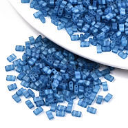 2-Hole Baking Paint Glass Seed Beads, Transparent Frosted  Colours Rainbow, Rectangle, Steel Blue, 4.5~5.5x2x2~2.5mm, Hole: 0.5~0.8mm, about 250pcs/10g(X-SEED-S031-M-SH1205FR)