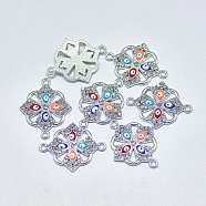Platinum Plated Alloy Links, with Crystal Rhinestone and Enamel, Cross with Evil Eye, Colorful, 28.5x22.5x2.5mm, Hole: 1.8mm(ENAM-S117-16)