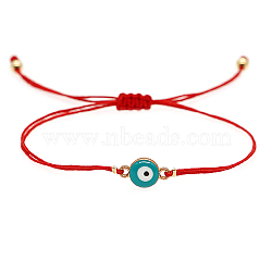 Alloy Evil Eye Link Bracelet, Braided Adjustable Lucky Bracelet, Deep Sky Blue, 11 inch(28cm)(TI1852-1)