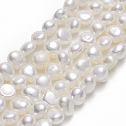 Natural Cultured Freshwater Pearl Beads Strands, Two Sides Polished, Linen, 4.5~5x5~5.5x3.5~4.5mm, Hole: 0.6mm, about 76pcs/strand, 13.58~13.78''(34.5~35cm)(PEAR-A005-07F-01)