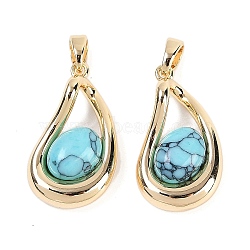 Synthetic Turquoise Teardrop Pendants, Brass Drop Charms, Real 18K Gold Plated, 22.5x12.5x6.5mm, Hole: 4x2.5mm(KK-U043-39G-02)