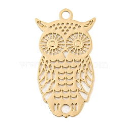 Rack Plating Brass Hollow Out Connector Charms, Long-Lasting Plated, Owl Etched Metal Embellishments, Light Gold, 24x13x0.3mm, Hole: 1.8mm(KKC-D001-30KCG)