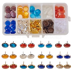 SUNNYCLUE DIY Earring Making, with Cat Eye Cabochons, Brass Stud Earring Findings and Clear Plastic Ear Nuts, Mixed Color, 13.5x7x3cm(DIY-SC0004-63)