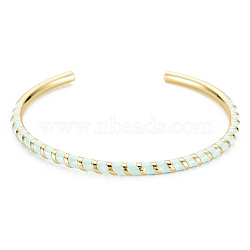 Twisted Brass Enamel Cuff Bangle, Real 18K Gold Plated Open Bangle for Women, Nickel Free, Light Cyan, Inner Diameter: 2-3/8 inch(5.95cm)(BJEW-T020-02H-NF)