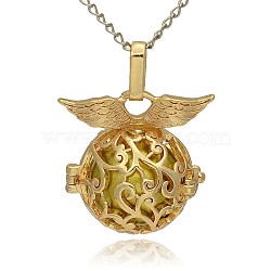 Golden Tone Brass Hollow Round Cage Pendants, with No Hole Spray Painted Brass Ball Beads, Dark Khaki, 26x26x19mm, Hole: 3x8mm(KK-J230-08G)