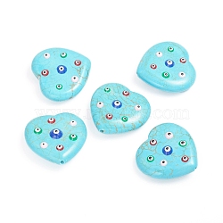Natural Howlite Beads, Dyed & Heated, with Enamel, Heart with Evil Eye, Colorful, 24x25x8.5mm, Hole: 1.2mm(G-I272-02)