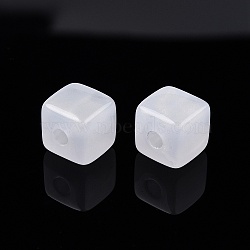 Opaque Acrylic with Glitter Powder Beads, Cube, White, 12x12x12mm, Hole: 4mm(X-SACR-G024-01)