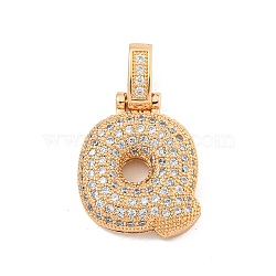 Brass Micro Pave Clear Cubic Zirconia Pendants, Real 18K Gold Plated, Letter Q, 31x19x5mm, Hole: 3x6mm(KK-B099-01G-Q)