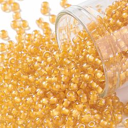 TOHO Round Seed Beads, Japanese Seed Beads, (949) Yellow Lined Topaz, 8/0, 3mm, Hole: 1mm, about 1110pcs/50g(SEED-XTR08-0949)