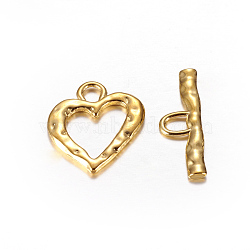 Tibetan Style Toggle Clasps, Zinc Alloy, Heart, Lead Free and Cadmium Free, Golden, 26x23x2mm, Hole: 5mm(X-TIBE-S002-G-LF)
