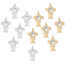 DICOSMETIC 12Pcs 2 Colors 201 Stainless Steel Pendants, with Crystal Rhinestone, Robot, Golden & Stainless Steel Color, 19x14.5x4mm, Hole: 3mm, 6pcs/color(STAS-DC0006-33)
