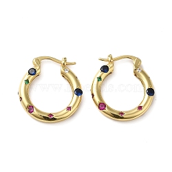 Cubic Zirconia Hoop Earrings, Rack Plating Brass Earrings for Women, Lead Free & Cadmium Free, Real 18K Gold Plated, 22.5x20.5x3.5mm(EJEW-Z019-23A-G)