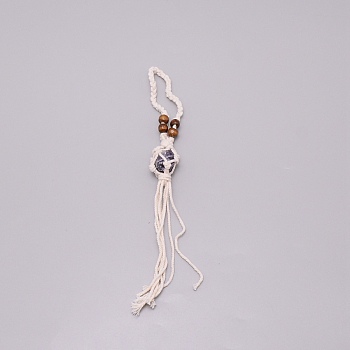 Irregular Gemstone Hanging Pendant Decoration, with Cotton Cord & Wood Beads, for Car Interior Ornament Accessories, 300~340mm